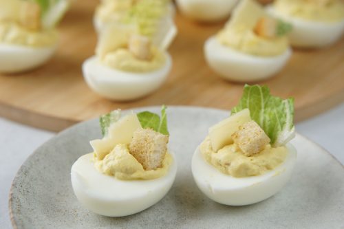 Caesar salad deviled eggs