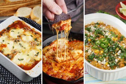 lasagna dip, smoky queso dip, street corn dip