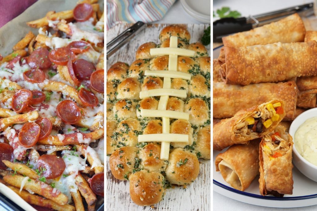 pizza fries, cheesy garlic rolls, and tex mex eggrolls