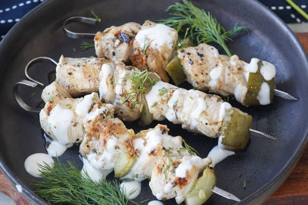 chicken and pickle skewers