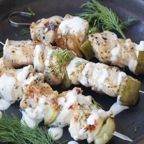 chicken and pickle skewers