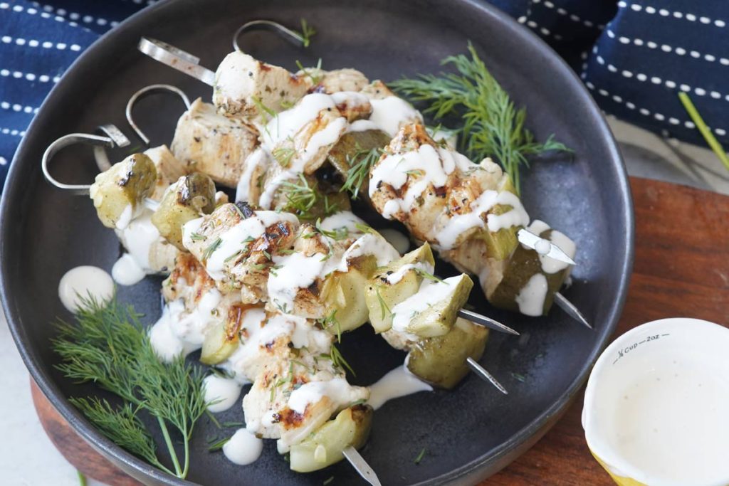 chicken and pickle skewers