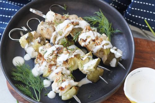 chicken and pickle skewers