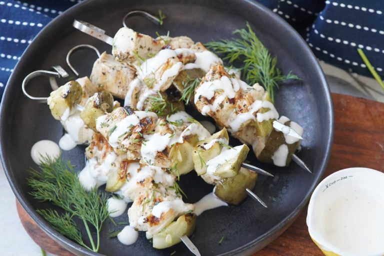 chicken and pickle skewers