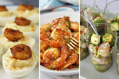 Cajun shrimp deviled eggs, firecracker shrimp, and shrimp aguachile