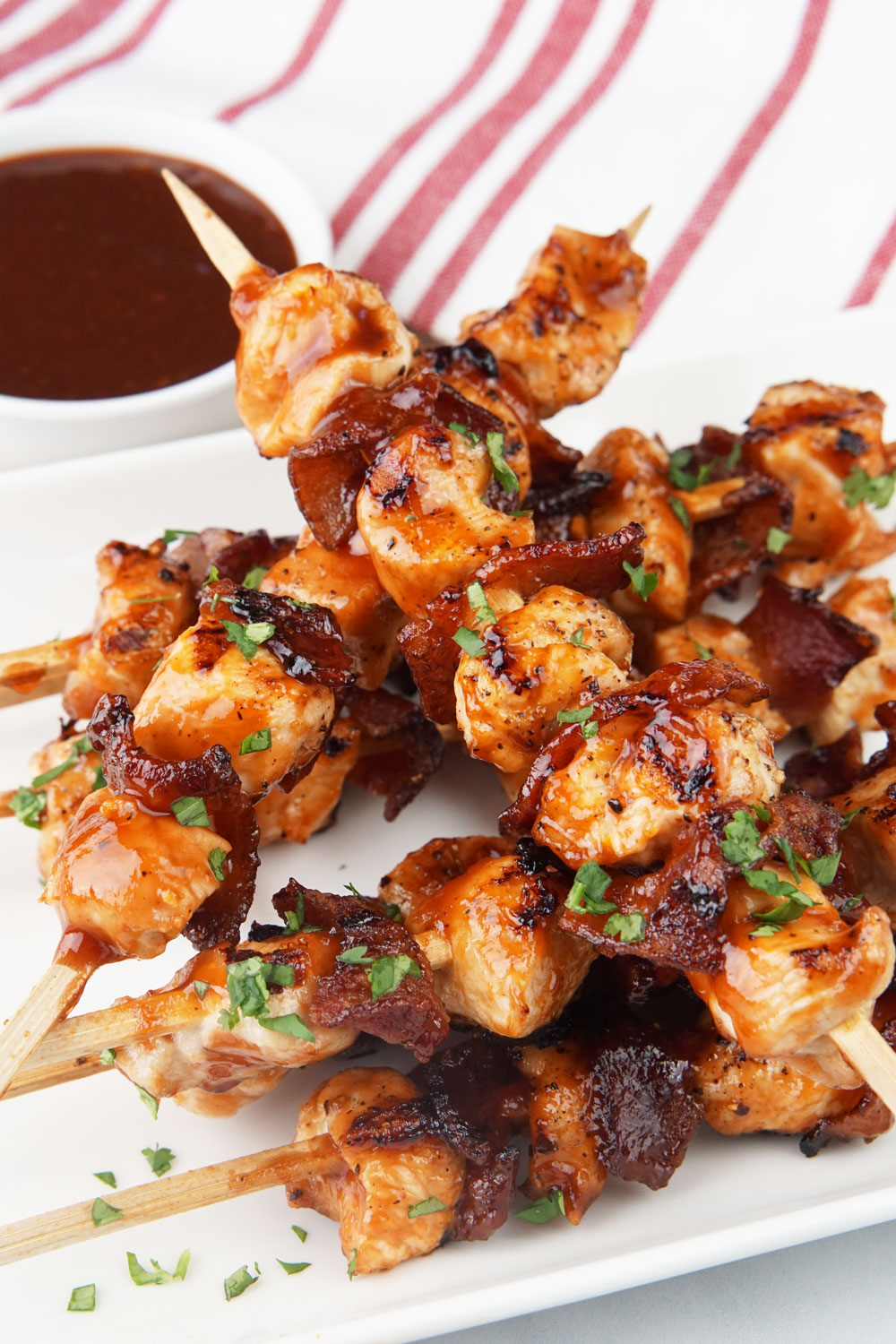 Chipotle chicken bacon skewers