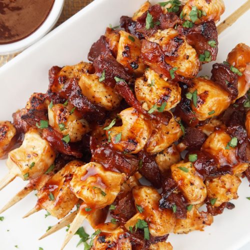 Chipotle chicken bacon skewers