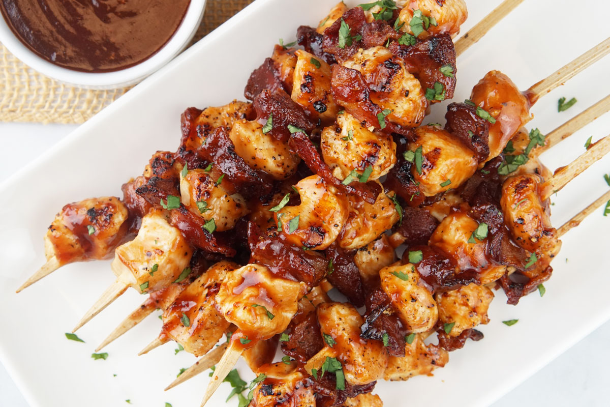 Chipotle chicken bacon skewers