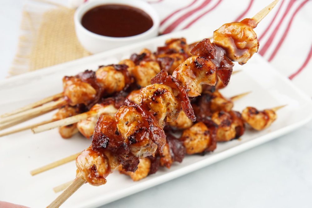 Chipotle chicken bacon skewers