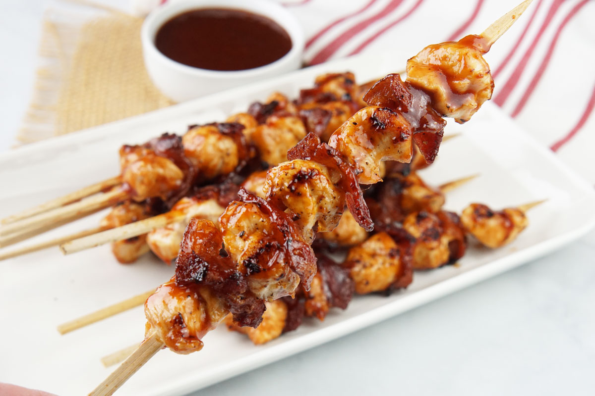 Chipotle chicken bacon skewers