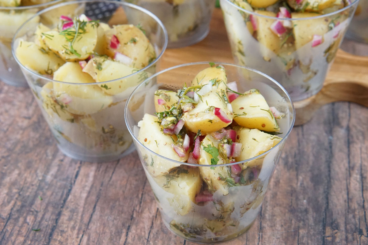 Warm potato salad cups