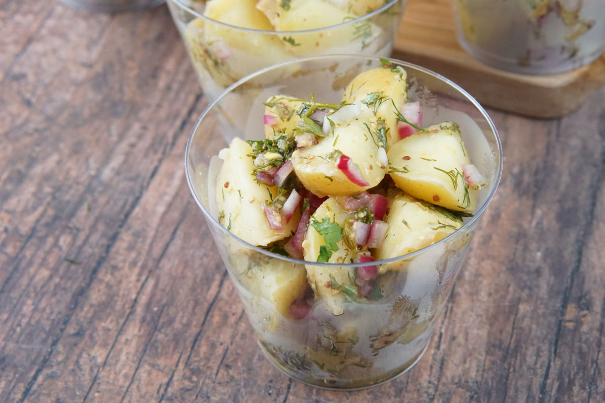 Warm potato salad cups