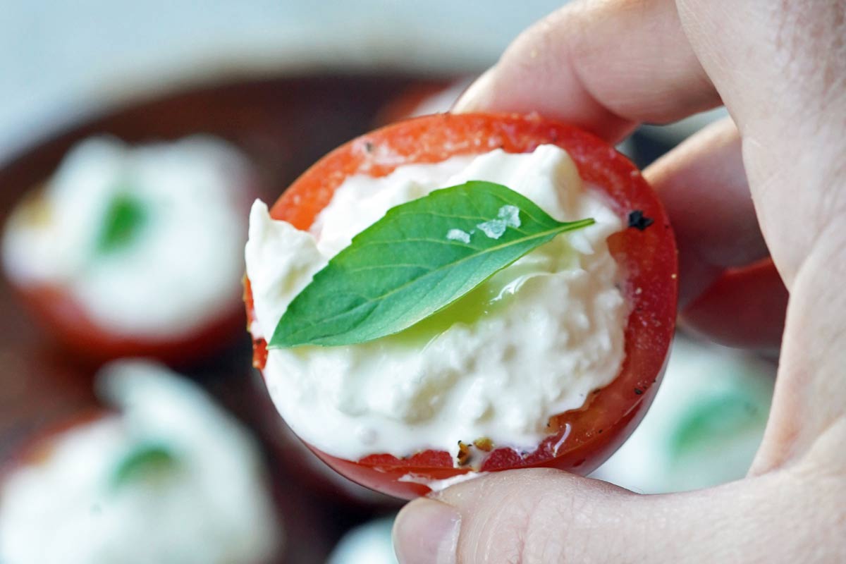 burrata stuffed tomatoes