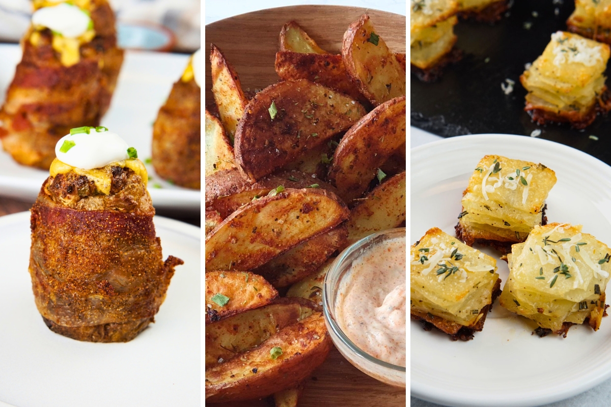 volano potatoes, Cajun potato wedges, and crispy potato stacks