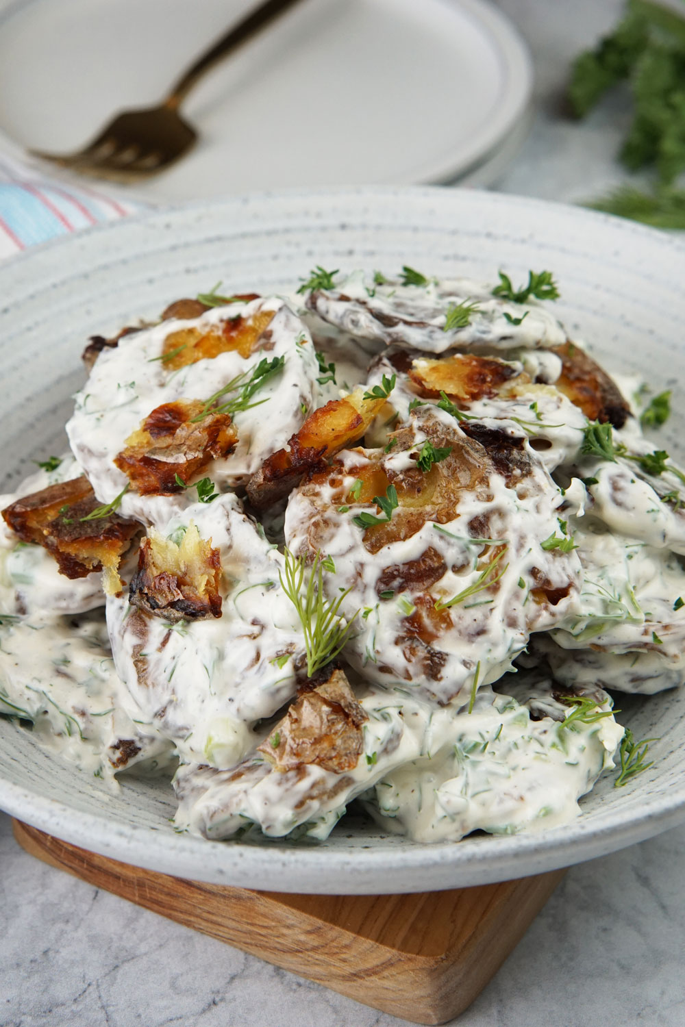 Crispy smashed potato salad