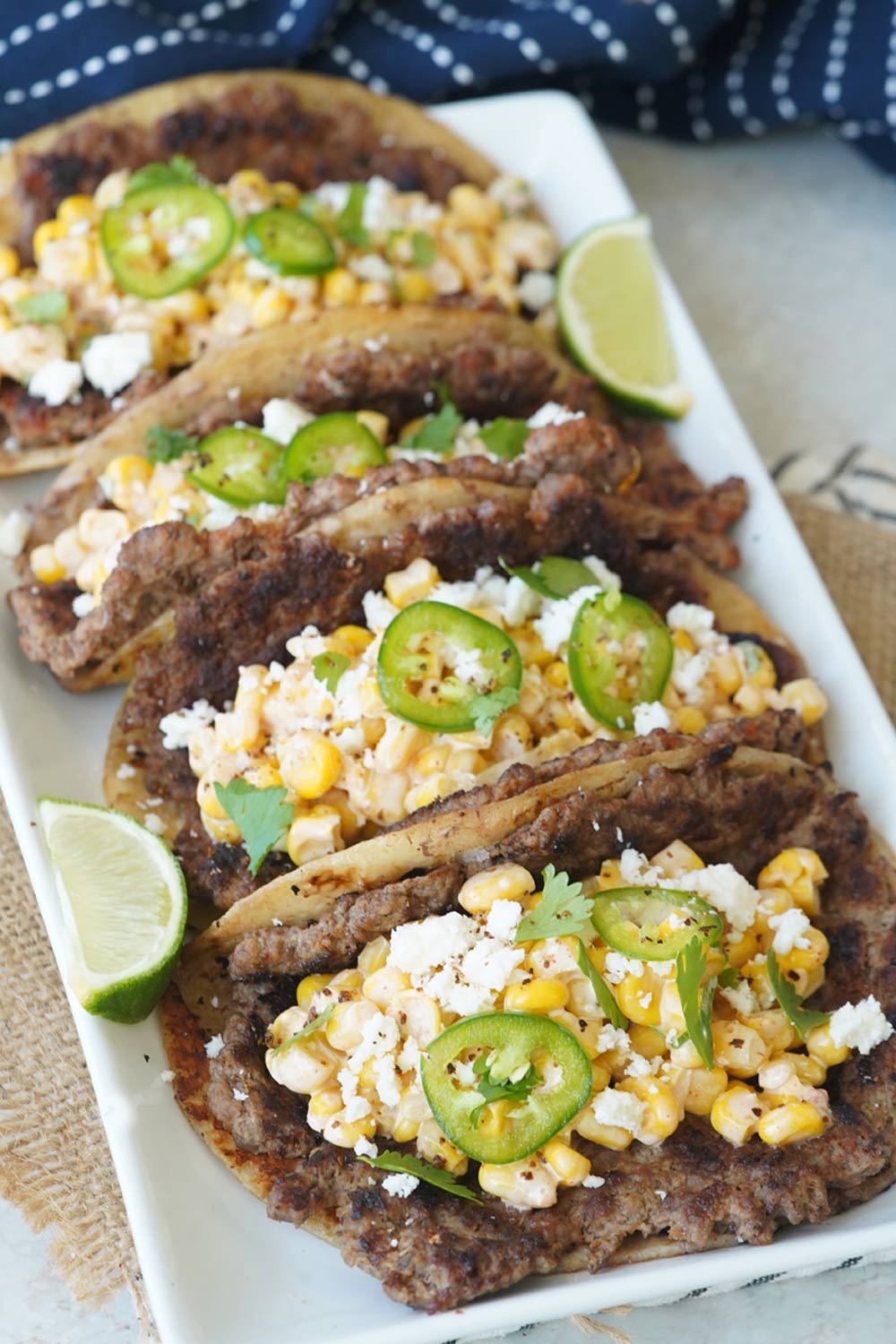 Elote smash burger tacos
