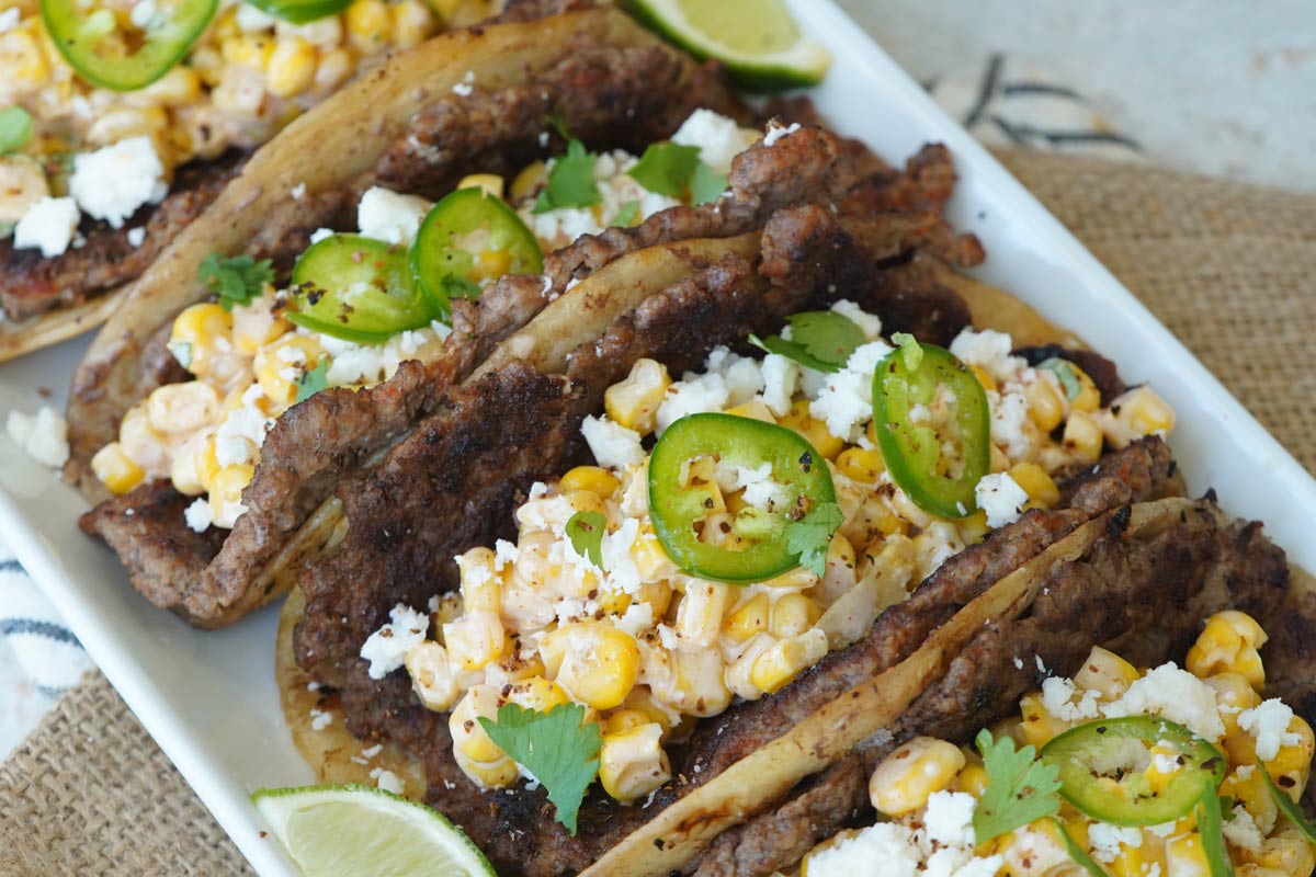 Elote smash burger tacos