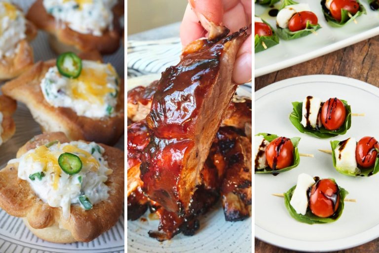 jalapeno crescent roll poppers, dr. pepper ribs, and mini caprese bites