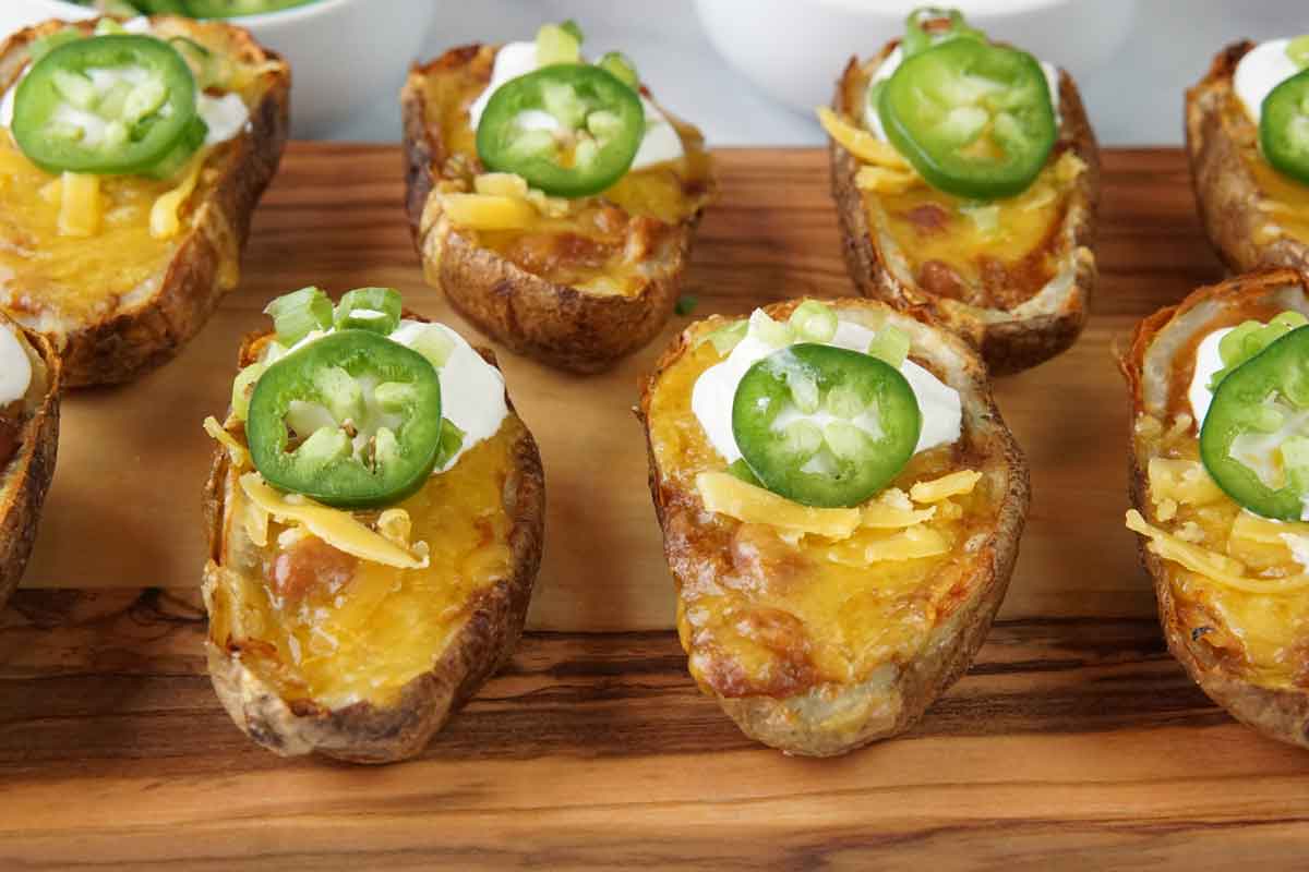 Potato skin chili boats