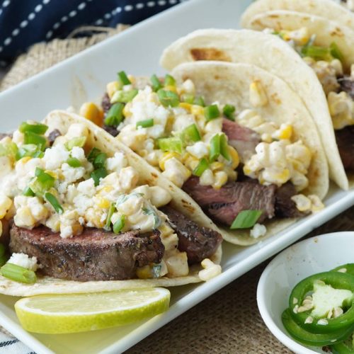 Elote ribeye tacos