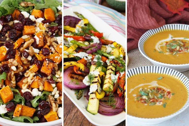 Butternut squash salad, grilled veggies, and pumpkin soup