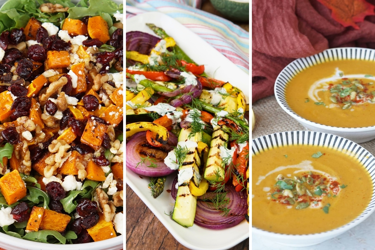Butternut squash salad, grilled veggies, and pumpkin soup