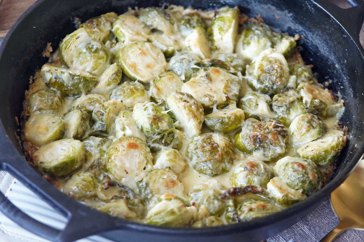 creamy brussels sprout au gratin