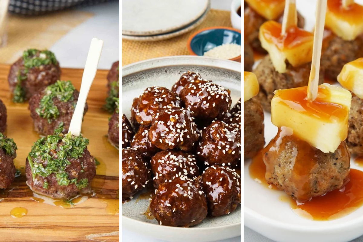 chimichurri, sweet and sour, and luau meatballs